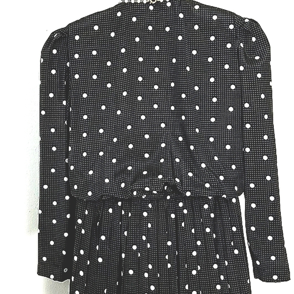 Dress long sleeve houndstooth polka dot maxi Size 10 black brown white print - Picture 8 of 13